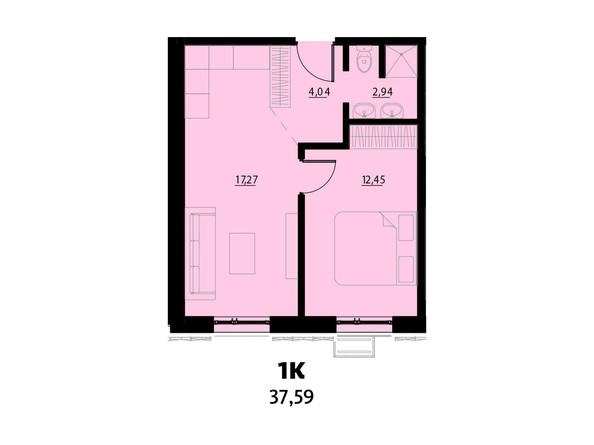 Планировка 1-комнатной 37,59 кв.м