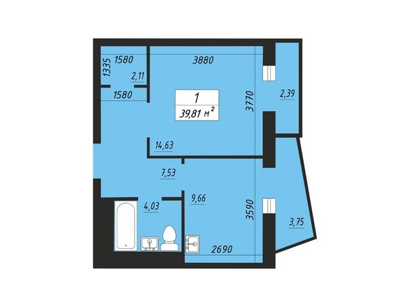 Планировка однокомнатной квартиры 39,81 кв.м