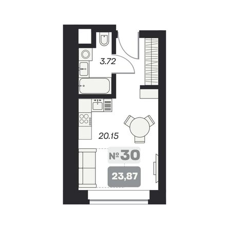 Планировка Студия 23,87 м²