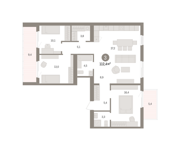 Планировка 3-комн 112,44 м²