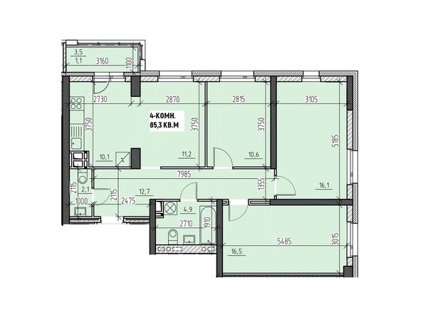 Планировка четырехкомнатной квартиры 85,3 кв.м