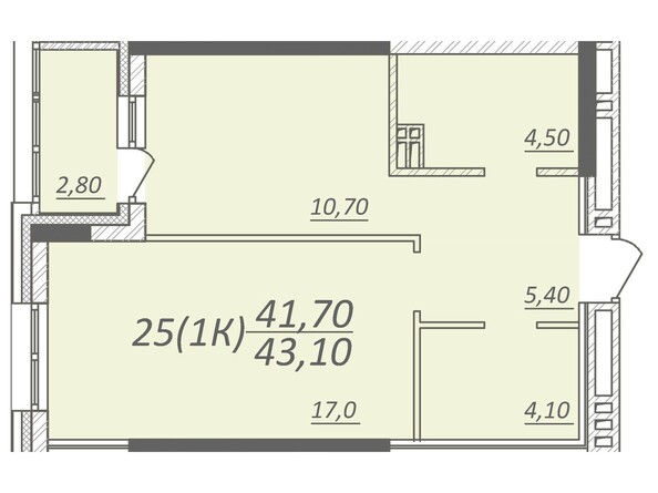 Планировка 1-комнатной квартиры 43,1 кв.м