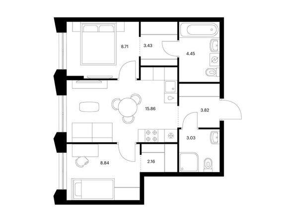 Планировка 2-комн 50,3 м²