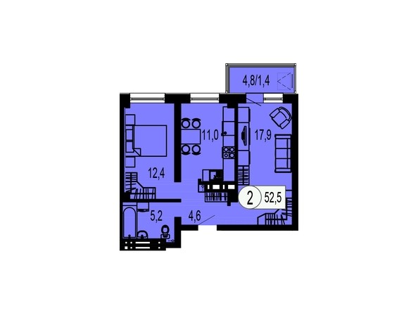 Планировка двухкомнатной квартиры 52,5 кв.м
