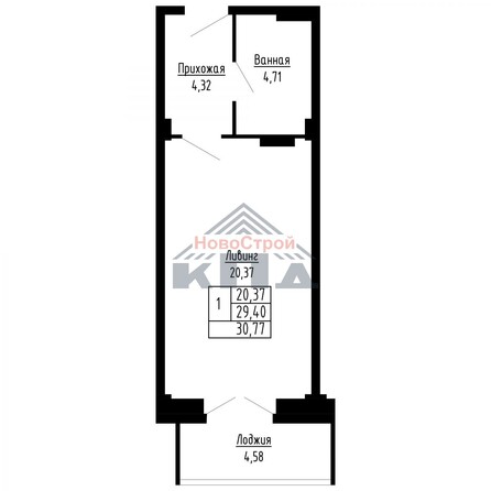 Планировка 1-комн 31 м²