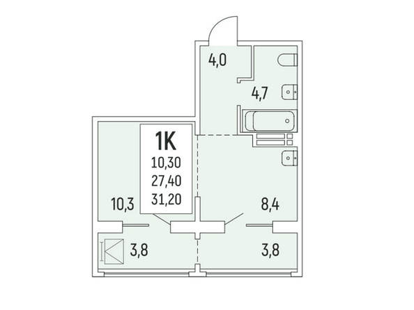 Планировка 1-комнатной квартиры 31,2 кв.м