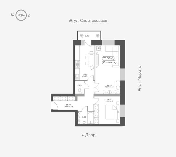 Планировка 2-комн 73,5 м²