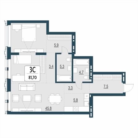 Планировка 3-комн 81,7 м²