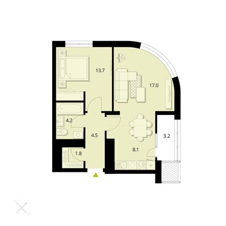 Планировка 2-комн 52,49 м²