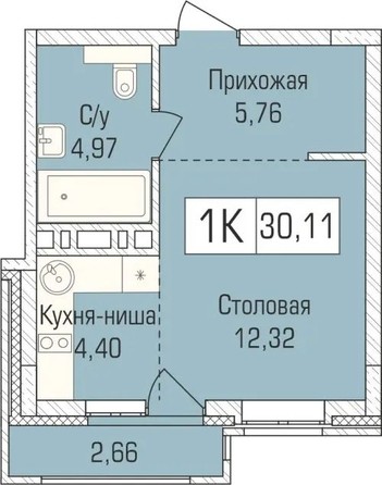Планировка 1-комн 30 - 31,9 м²