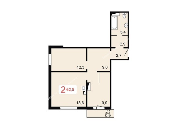 Планировка двухкомнатной квартиры 62,5 кв.м
