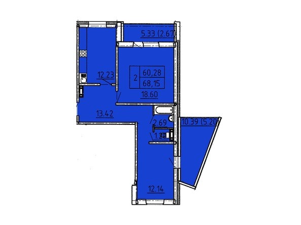 Планировка двухкомнатной квартиры 68,15 кв.м.