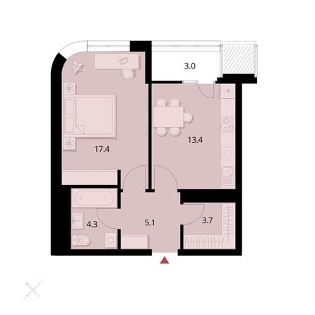 Планировка 1-комн 46,92 м²