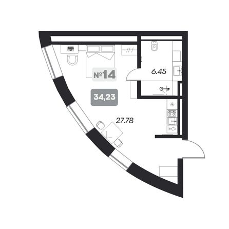 Планировка 2-комн 34,23 м²