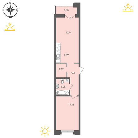 Планировка 1-комн 49,24, 49,38 м²