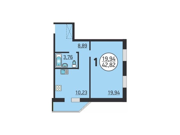 1-комнатная 42,82 кв.м
