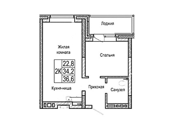 Планировка двухкомнатной квартиры 36,6 кв.м