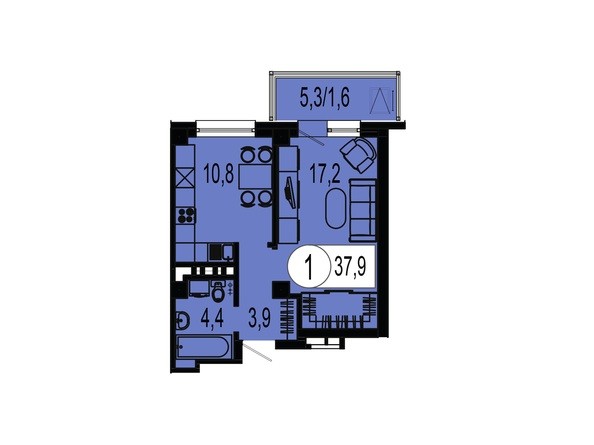 Планировка однокомнатной квартиры 37,9 кв.м