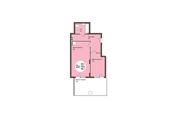Планировка 2-комнатной квартиры 48,7 кв.м