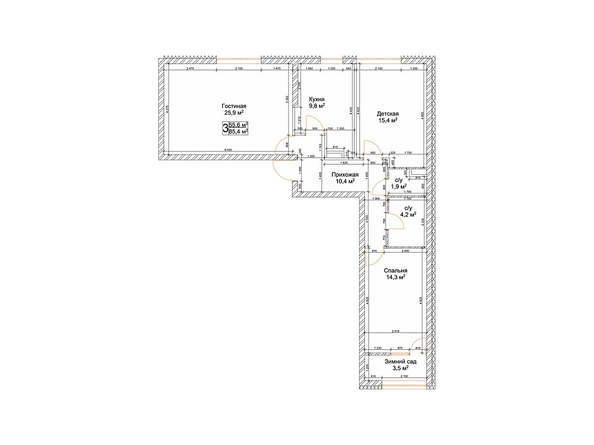 Планировка трёхкомнатной квартиры 85,4 кв.м