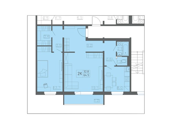 Планировка двухкомнатной квартиры 64,5 кв.м