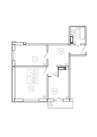 Планировка 2-комн 58,4 м²