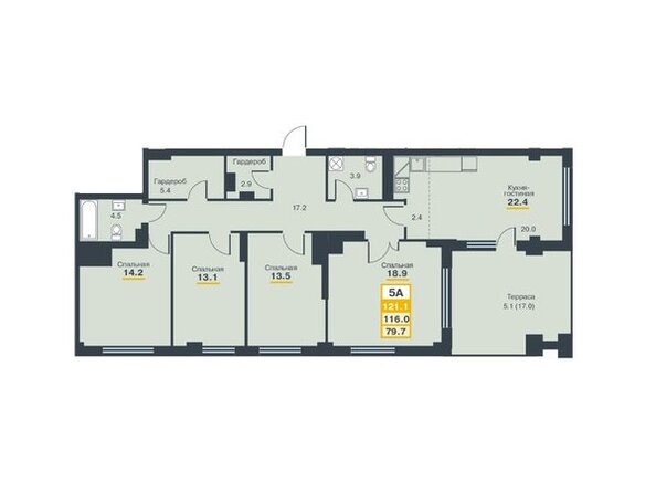 Планировка 5-комн 121,1 м²