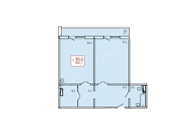 Планировка однокомнатной квартиры 84,1 кв.м. Этажи 10-16