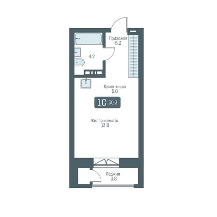 Планировка 1-комн 30,3 - 30,6 м²