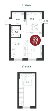 Планировка 1-комн 61,51 м²