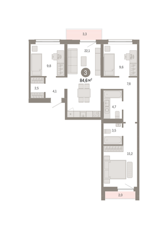 Планировка 3-комн 84,61 м²