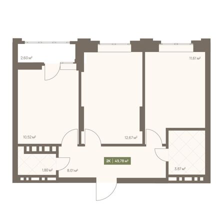 Планировка 2-комн 49,78 м²
