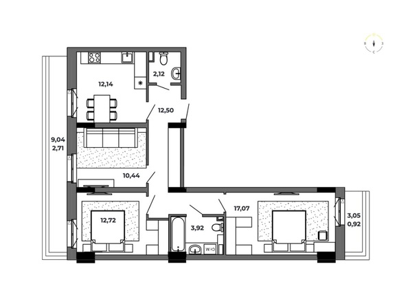 Планировка 2-комн 74,58 м²