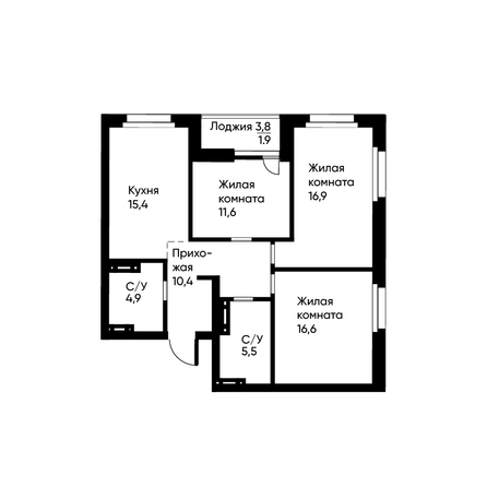 Планировка 3-комн 82,4 м²
