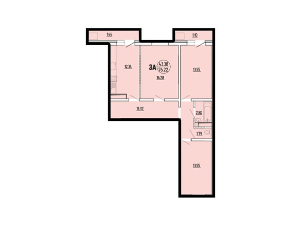 Планировка трехкомнатной квартиры 76,22 кв.м