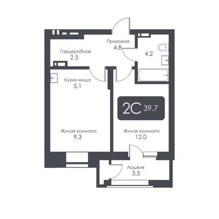 Планировка 2-комн 39,7, 39,9 м²