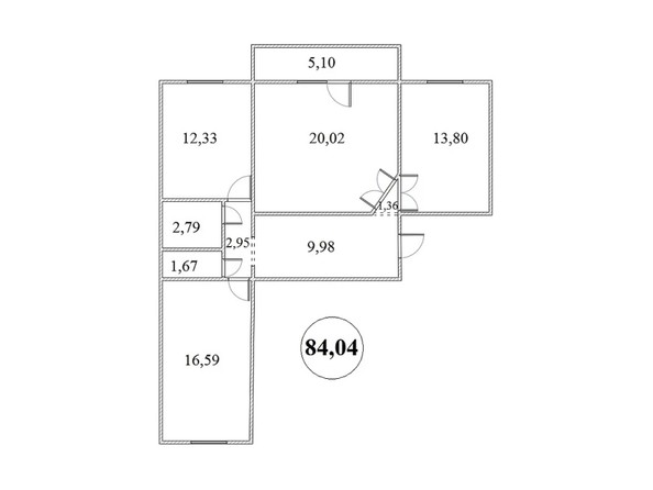 Планировка 3-комнатной квартиры 84,04 кв.м