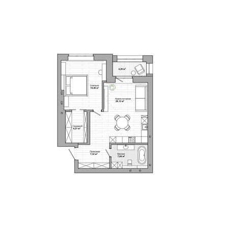 Планировка 2-комн 71,59 м²