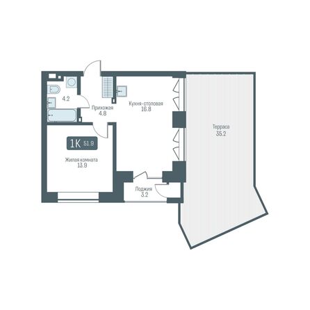 Планировка 1-комн 51,9 м²