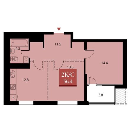 Планировка 2-комн 56,4 м²