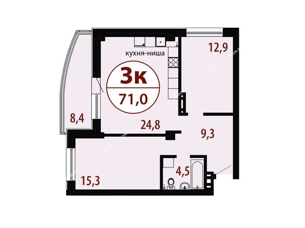 Секция 2. Планировка трехкомнатной квартиры 71,0 кв.м