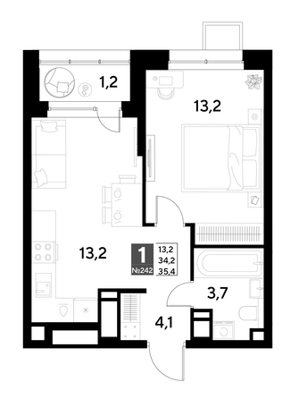 Планировка 1-комн 35,4 м²