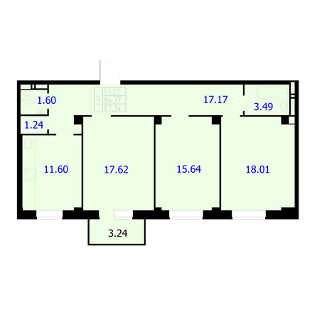 Планировка 3-комн 87,34 м²