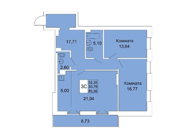 3-комнатная 85,38 кв.м
