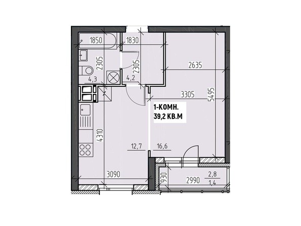 Планировка однокомнатной квартиры 39,2 кв.м