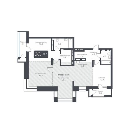 Планировка 3-комн 107,6 м²