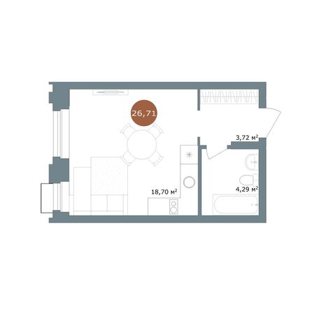 Планировка Студия 26,7 м²