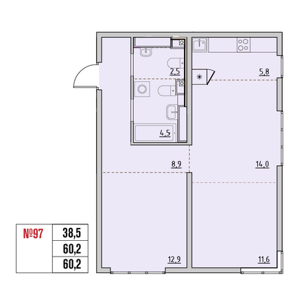 Планировка 3-комн 60,2 м²