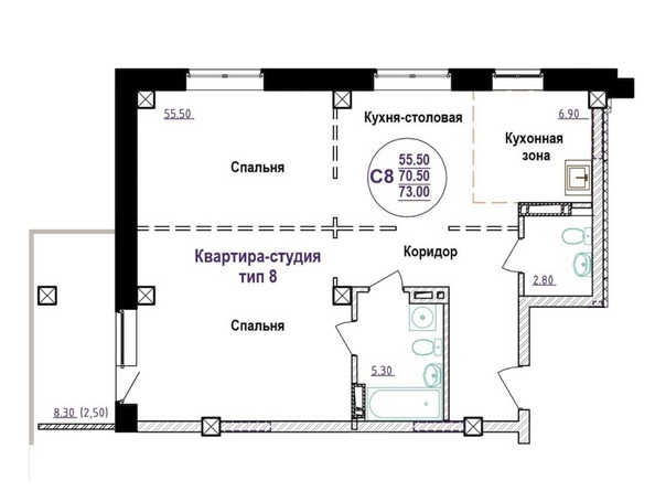 Планировка Студия 73,6, 73,66 м²