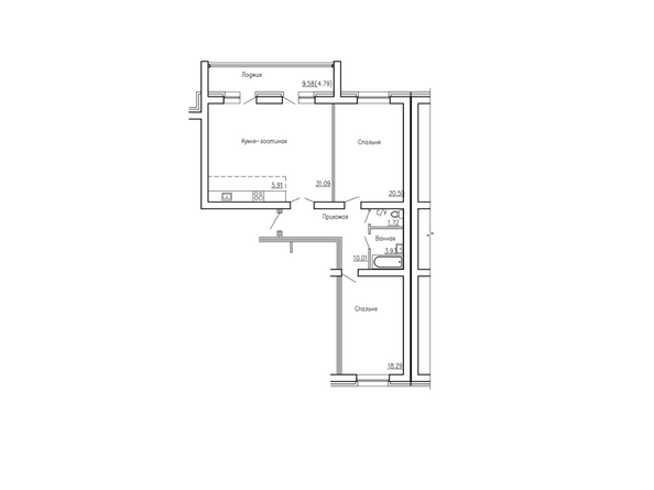 Планировка трехкомнатной квартиры 91,45 кв.м